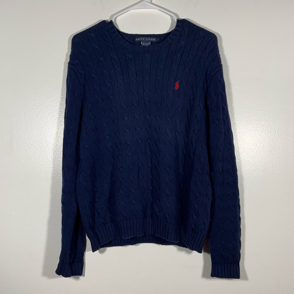 Ralph Lauren Navy Blue Cable Knit Sweater Size Large